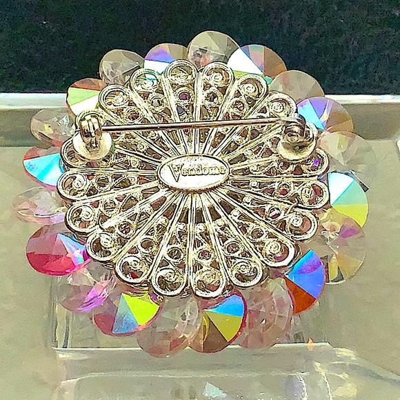 VENDOME BROACH & EARRINGS PINK & CLEAR AURORA BOREALIS CRYSTALS SILVER VINTAGE - Picture 13 of 14